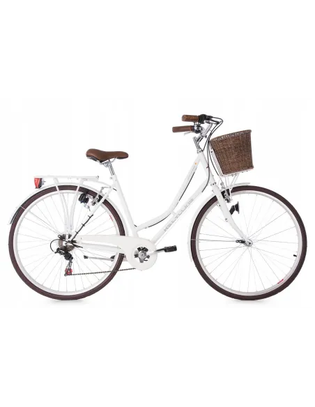 Miejski Rower Damski Stalowy 28 Bagażnik Koszyk 6 biegów Światła Damka