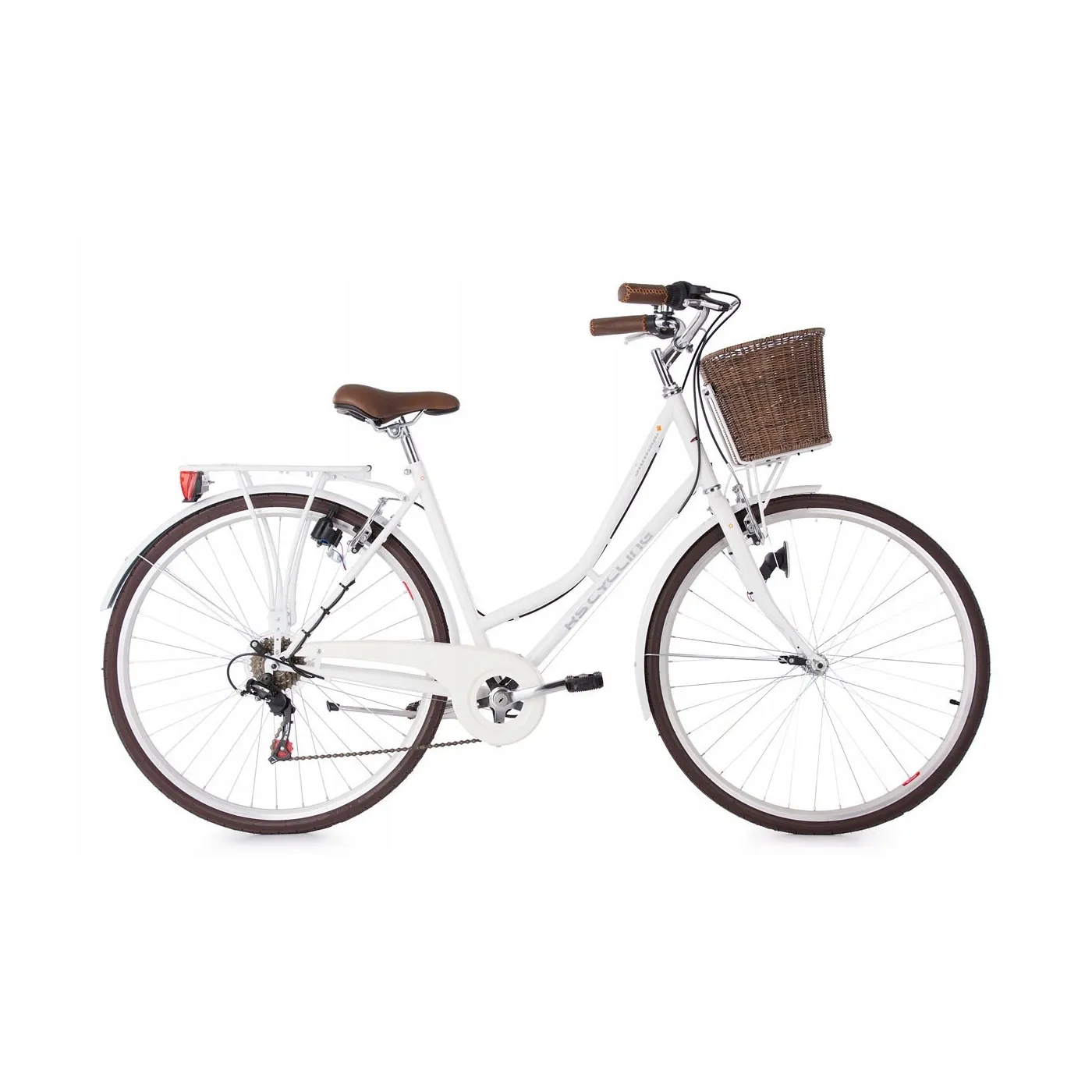 Miejski Rower Damski Stalowy 28 Bagażnik Koszyk 6 biegów Światła Damka