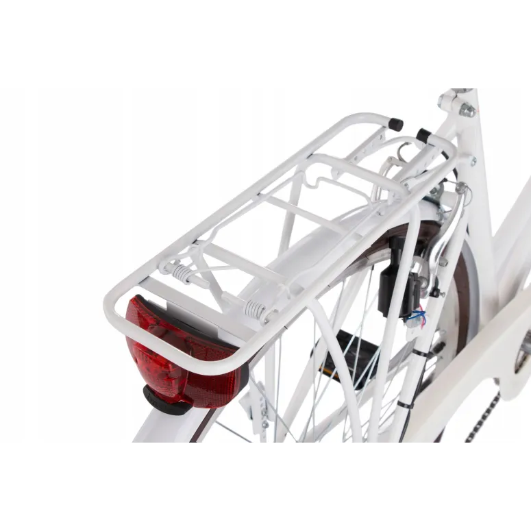 Miejski Rower Damski Stalowy 28 Bagażnik Koszyk 6 biegów Światła Damka