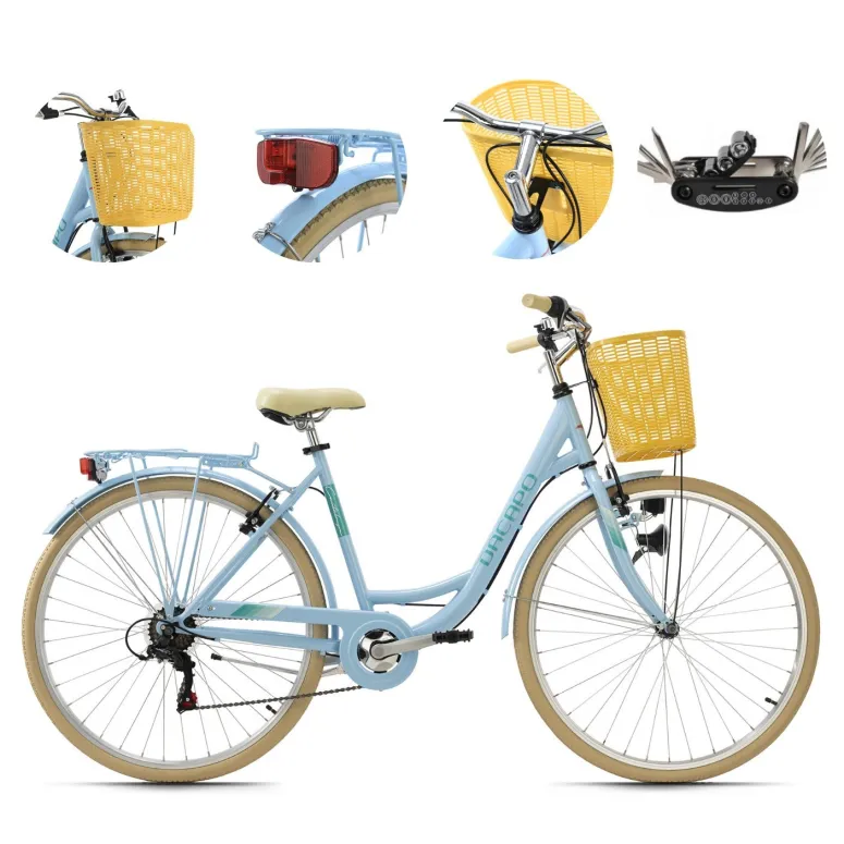 Rower Miejski Damski 28 Koszyk Damka Błotniki Oświetlenie Dzwonek Bagażnik
