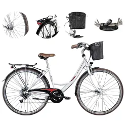 Rower Miejski Damski 28 Damka Dynamo Koszyk Oświetlenie Dzwonek Błotniki