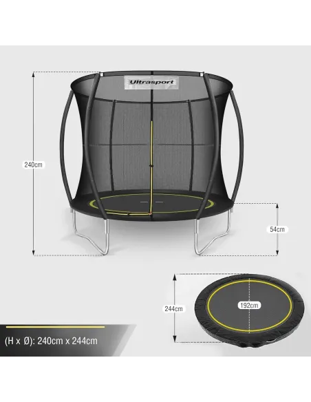 Trampolina Ultrasport Bez Sprężyn System Linowy Siatka Bezpieczeństwa 244cm