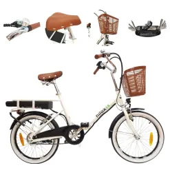 Elektryczny Rower Składany 20 Unisex Błotniki Bagaż Światła Składak Koszyk