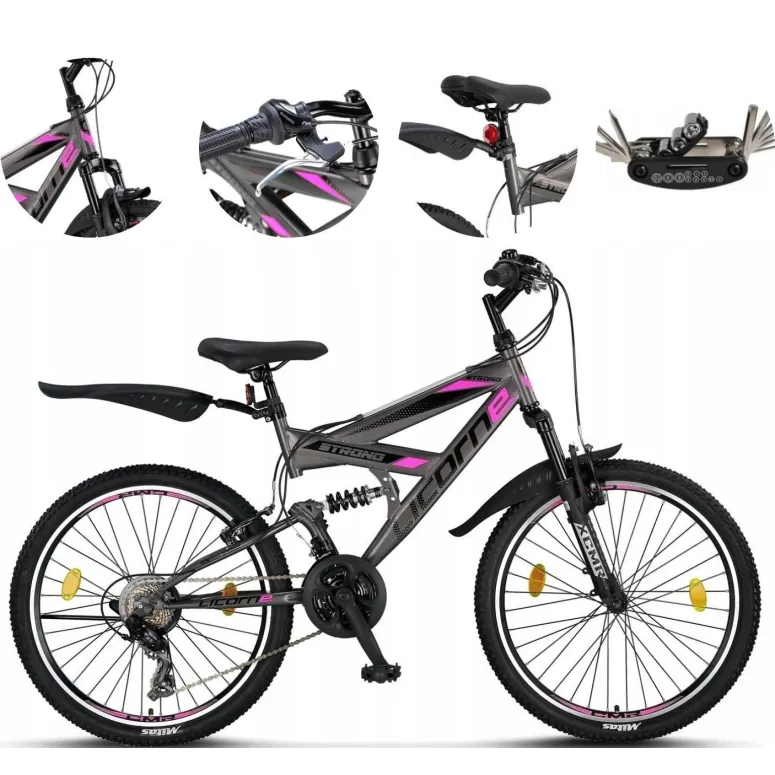 Rower Górski Dziecięcy 24 MTB Młodzieżowy Dzwonek Odblaski Stopka Revo Stal