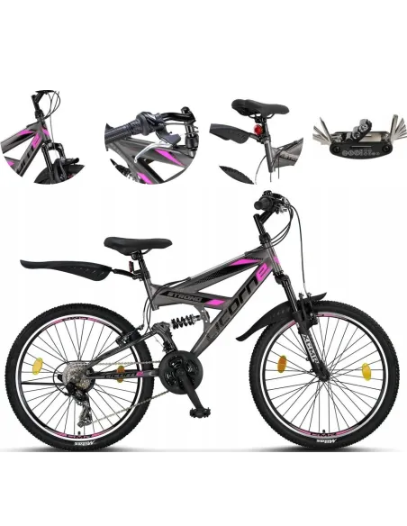 Rower Górski Dziecięcy 24 MTB Młodzieżowy Dzwonek Odblaski Stopka Revo Stal