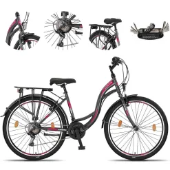Rower Miejski Damski 26 Młodzieżowy Revo Błotniki Bagażnik Dzwonek Stopka
