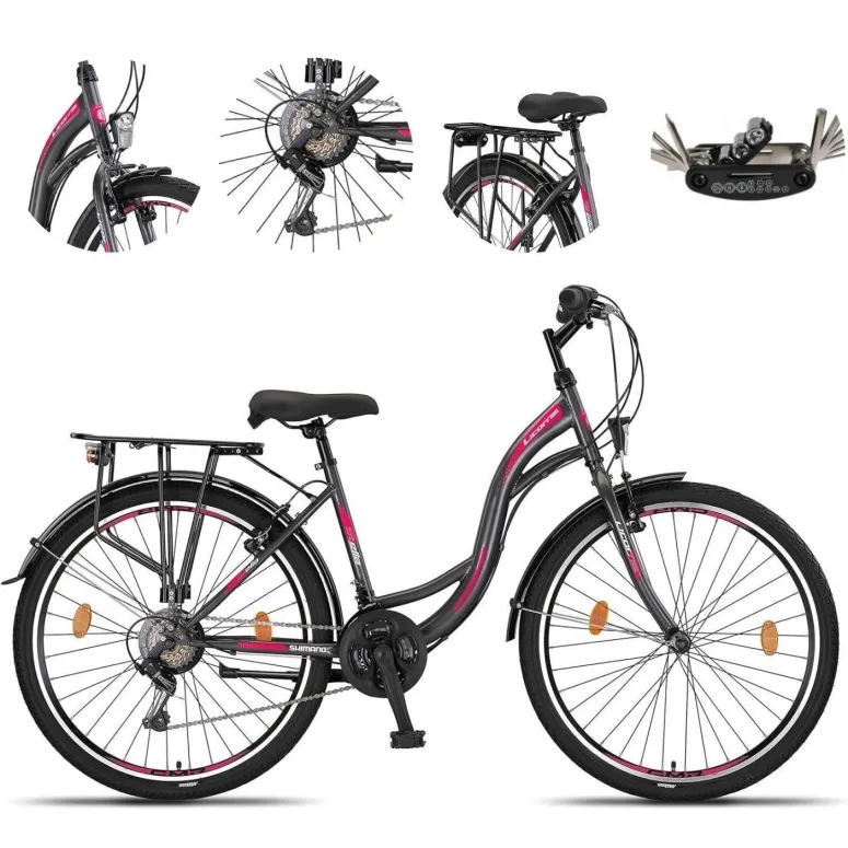 Rower Miejski Damski 26 Młodzieżowy Revo Błotniki Bagażnik Dzwonek Stopka