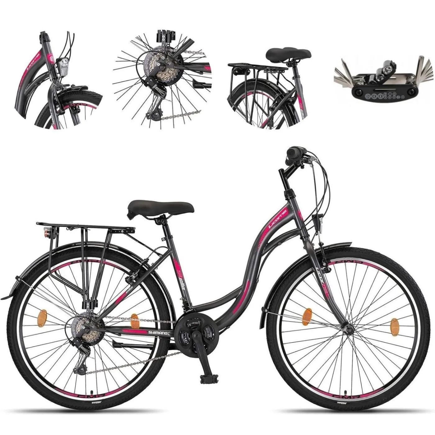 Rower Miejski Damski 26 Młodzieżowy Revo Błotniki Bagażnik Dzwonek Stopka