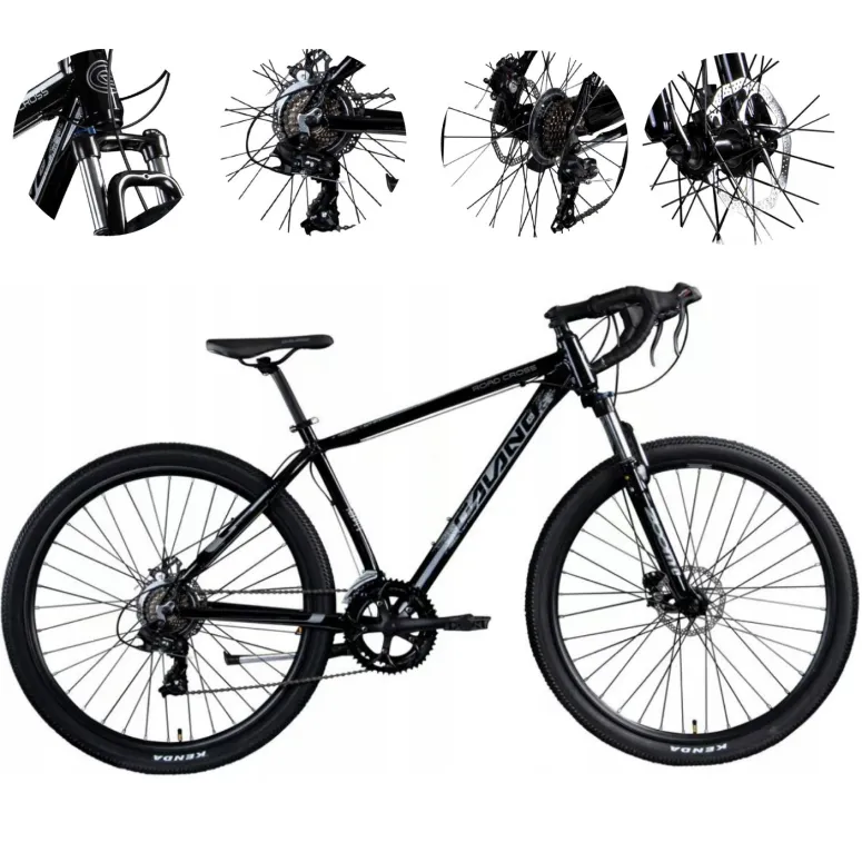 Rower Szosowy Uniwersalny 29 Przełajowy Aluminiowy Tarcze 14 Biegów Dzwonek