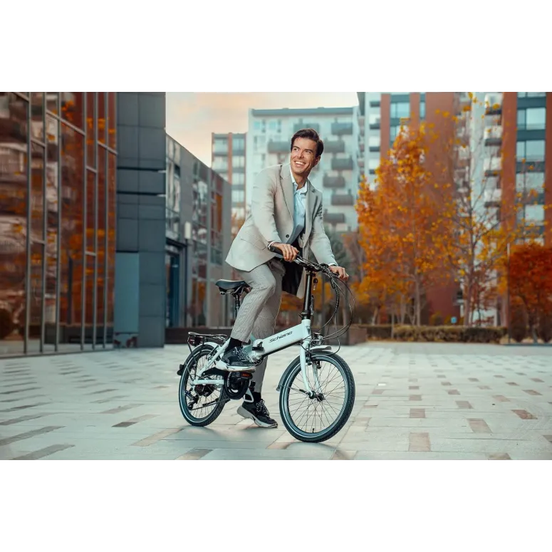 Elektryczny Rower Miejski 20 Damski Męski ALU Składak Bagaż Światła Dzwonek