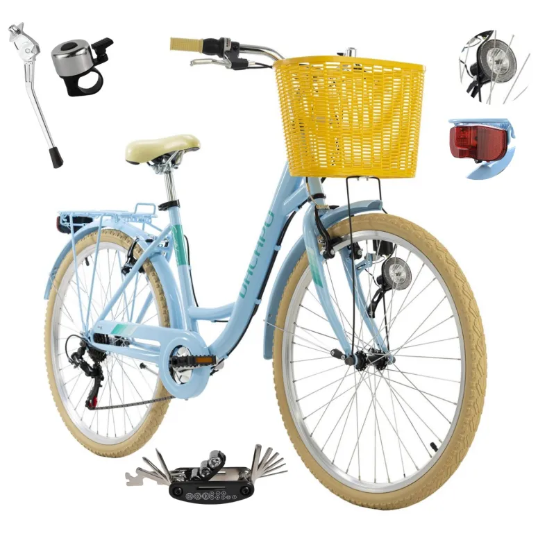 Rower Damski Miejski Koła 26" Koszyk SHIMANO Bagażnik Oświetlenie Dynamo