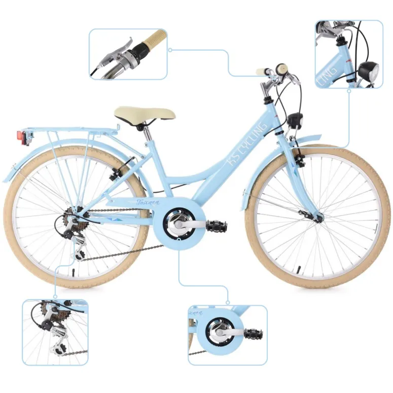 Rower Dziecięcy Miejski 24" Dziewczęcy SHIMANO Błotniki Bagażnik Światła