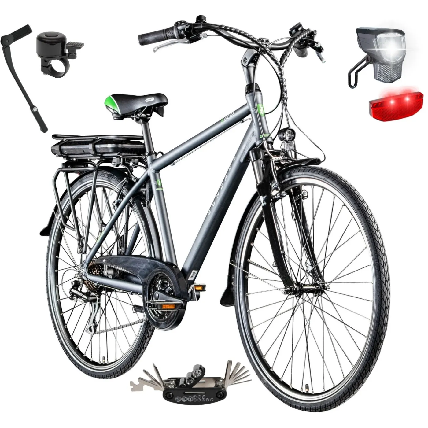 Rower Elektryczny Męski 28" Trekkingowy ALU Shimano Acera 250W Oświetlenie