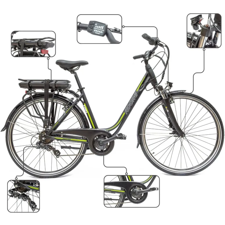 Elektryczny Rower Miejski 28 Damski Męski LED Wspomaganie 5 Tryb Aluminiowy