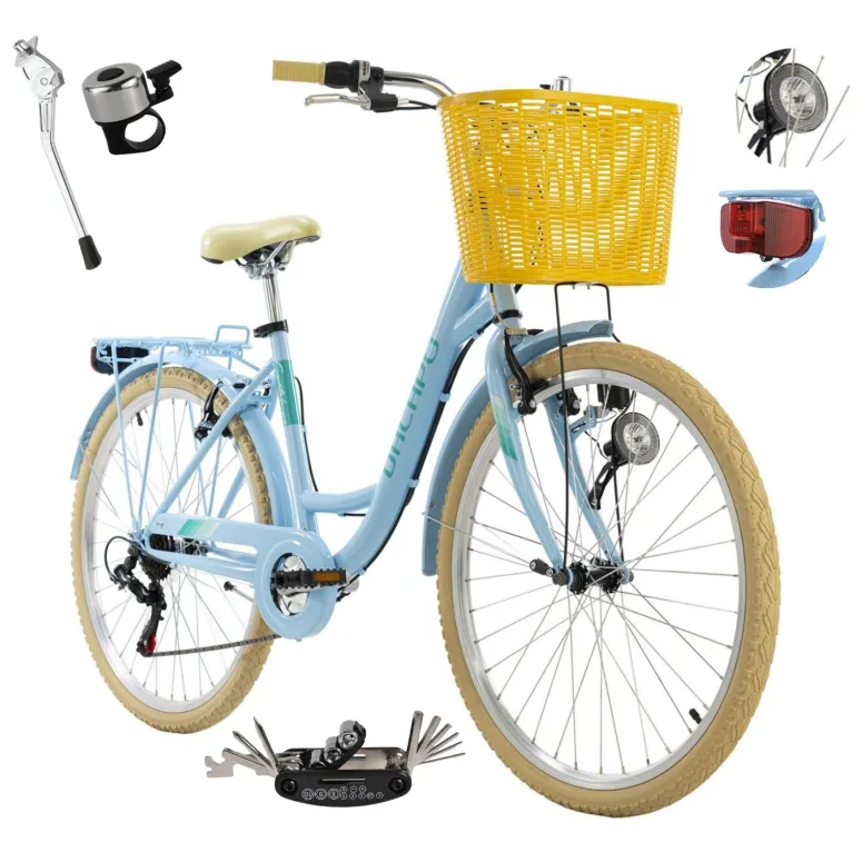 Rower Damski Miejski Koła 26" SHIMANO Koszyk Oświetlenie Dynamo Bagażnik