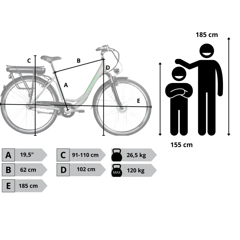 Rower Elektryczny Damski Koła 28" SHIMANO Nexus Alu 250 W LCD Amortyzacja