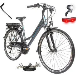 Rower Elektryczny Męski Trekkingowy 28 SHIMANO 21 Biegów 250W LCD Aluminium