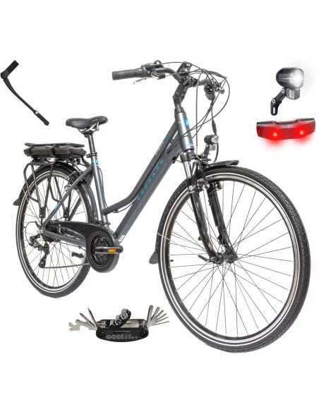 Rower Elektryczny Męski Trekkingowy 28 SHIMANO 21 Biegów 250W LCD Aluminium