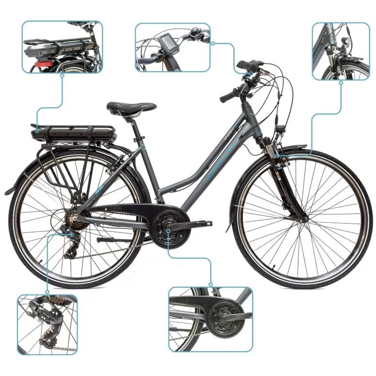 Rower Elektryczny Męski Trekkingowy 28 SHIMANO 21 Biegów 250W LCD Aluminium
