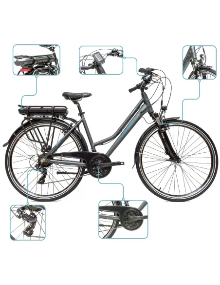 Rower Elektryczny Męski Trekkingowy 28 SHIMANO 21 Biegów 250W LCD Aluminium