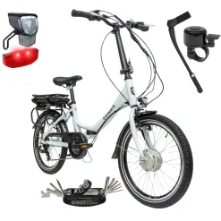 Rower Elektryczny Męski Damski Składany 20" SHIMANO Alu Składak 250 W LED