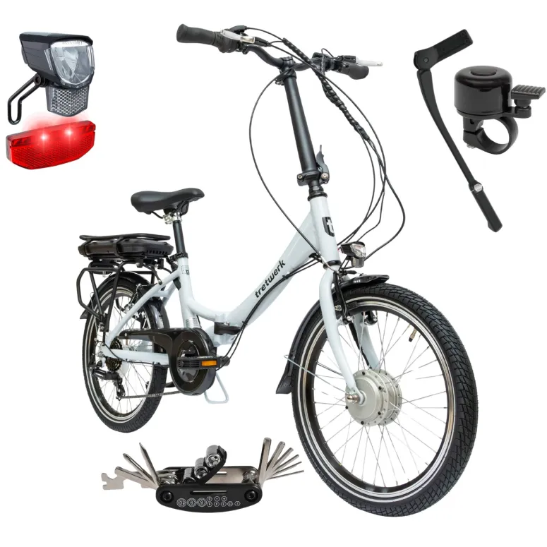 Rower Elektryczny Męski Damski Składany 20" SHIMANO Alu Składak 250 W LED