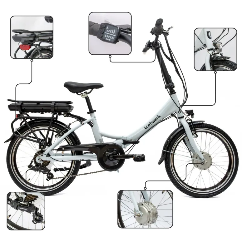 Rower Elektryczny Męski Damski Składany 20" SHIMANO Alu Składak 250 W LED