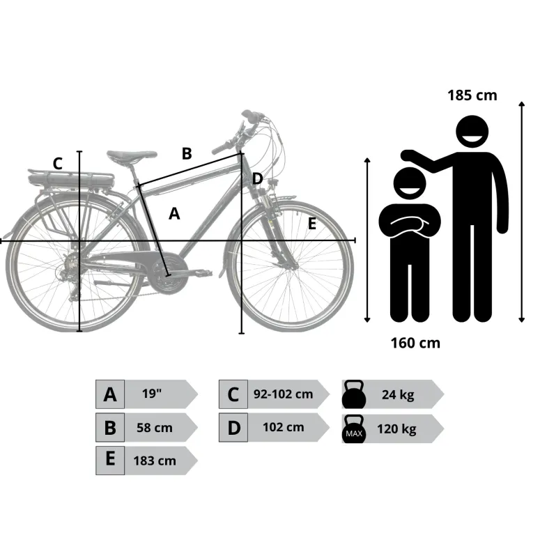 Rower Elektryczny Męski Trekkingowy 28" Shimano Aluminium Amory LCD 250 W