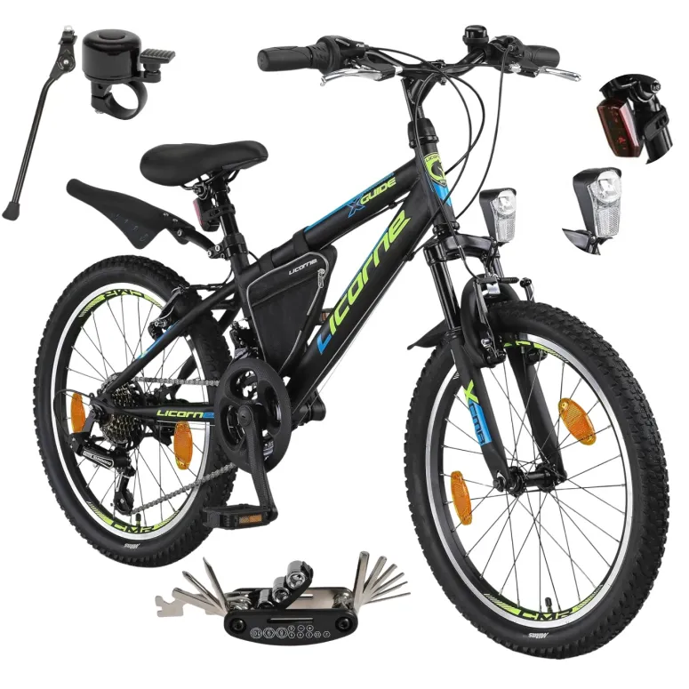 Rower Dziecięcy Chłopięcy Górski 20" SHIMANO Sakwa Błotniki Stopka Światła