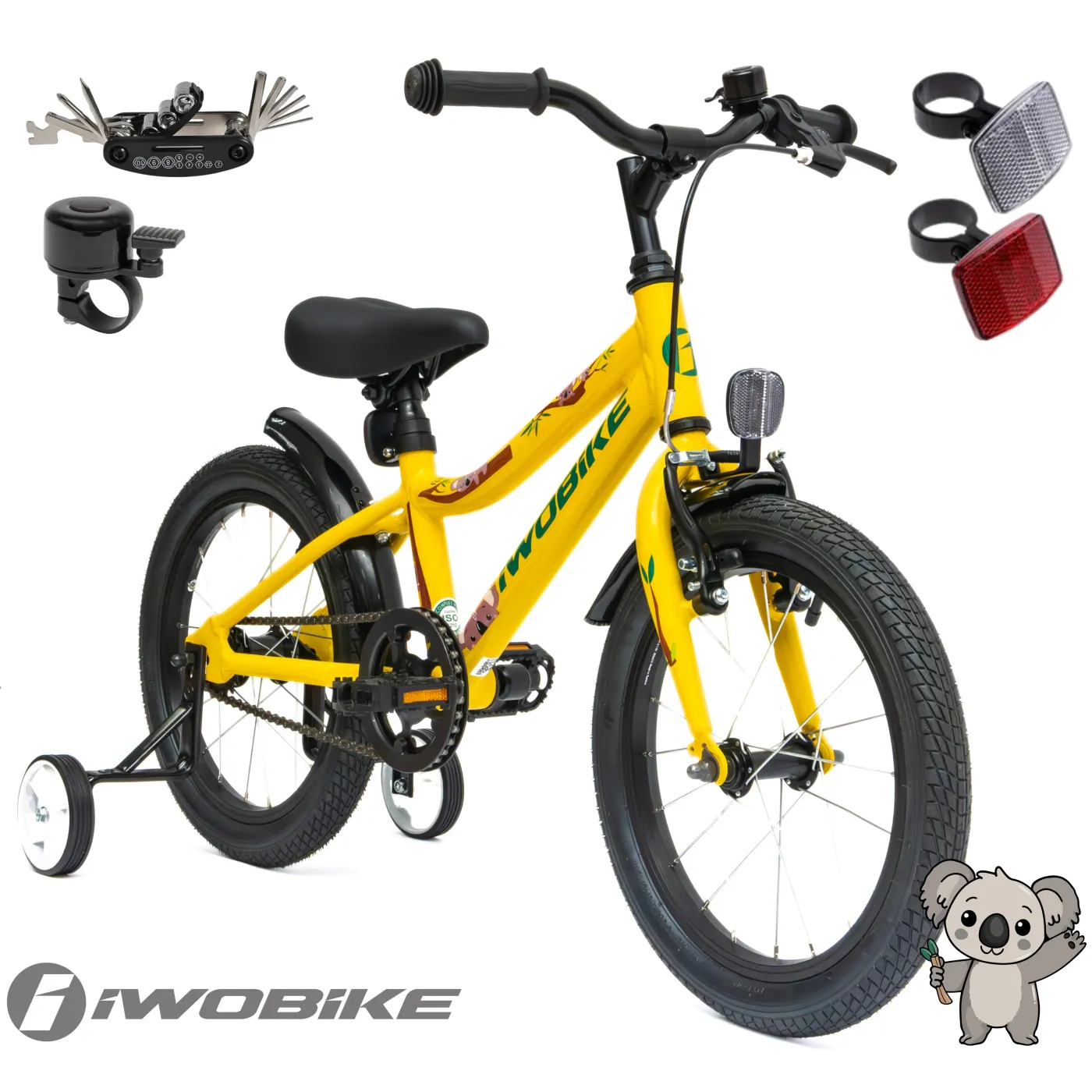 Rower Dziecięcy 16" Chłopięcy Dziewczęcy IWOBIKE 2025 Kółka Boczne Dzwonek