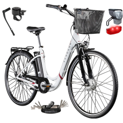 Rower Elektryczny Damski Miejski Koła 28" LCD SHIMANO Nexus 250 W Błotniki