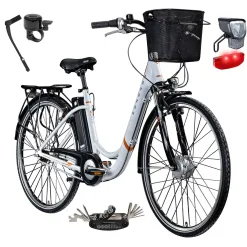 Rower Elektryczny Damski Miejski Koła 28" SHIMANO Nexus 250 W LCD Alu Amory