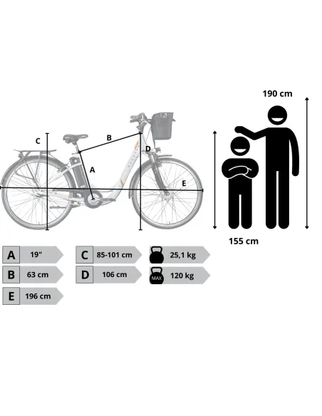 Rower Elektryczny Damski Miejski Koła 28" SHIMANO Nexus 250 W LCD Alu Amory