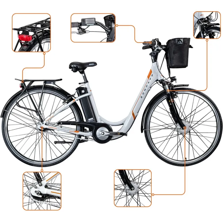 Rower Elektryczny Damski Miejski Koła 28" SHIMANO Nexus 250 W LCD Alu Amory