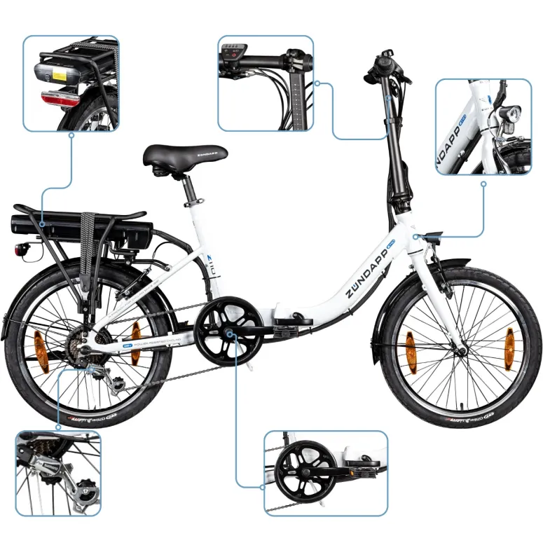 Rower Elektryczny Damski Męski Składany 20" Aluminium Składak 250 W SHIMANO