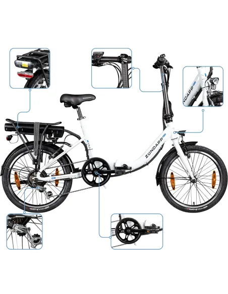 Rower Elektryczny Damski Męski Składany 20" Aluminium Składak 250 W SHIMANO