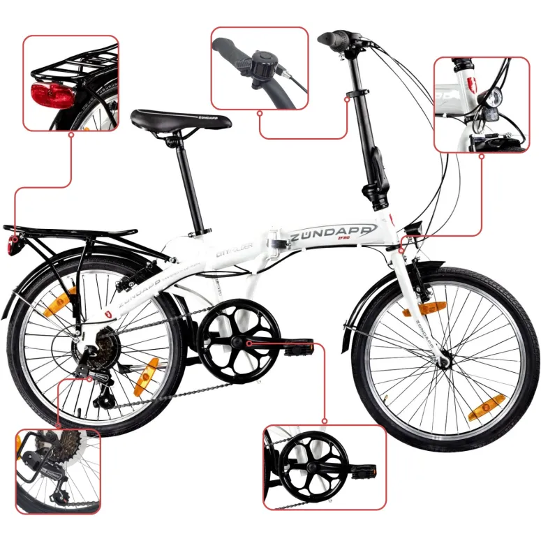 Rower Damski Męski Składany Miejski 20 SHIMANO Bagażnik Oświetlenie Stopka