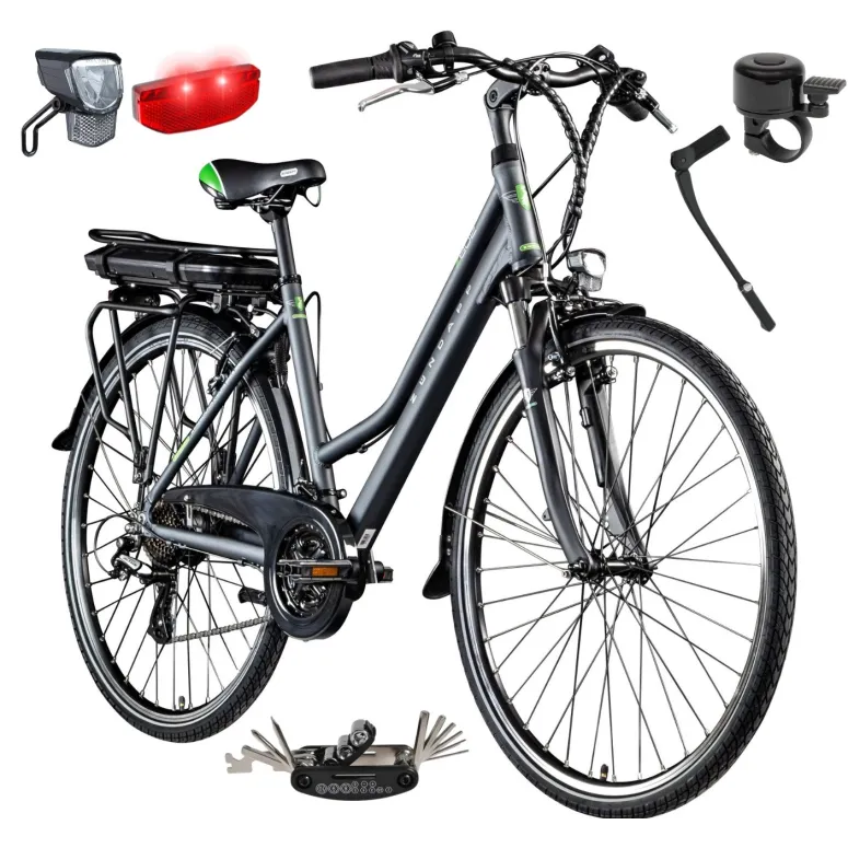 Elektryczny Rower Trekkingowy 28 Damski ALU Bagażnik Revo Błotniki Światła