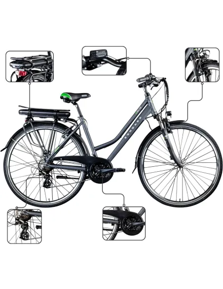 Elektryczny Rower Trekkingowy 28 Damski ALU Bagażnik Revo Błotniki Światła