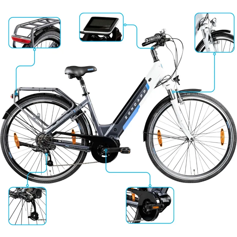 Rower Elektryczny Damski Miejski 28 Aluminium 250 W SHIMANO LCD Amortyzacja