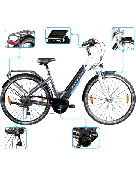 Rower Elektryczny Damski Miejski 28 Aluminium 250 W SHIMANO LCD Amortyzacja