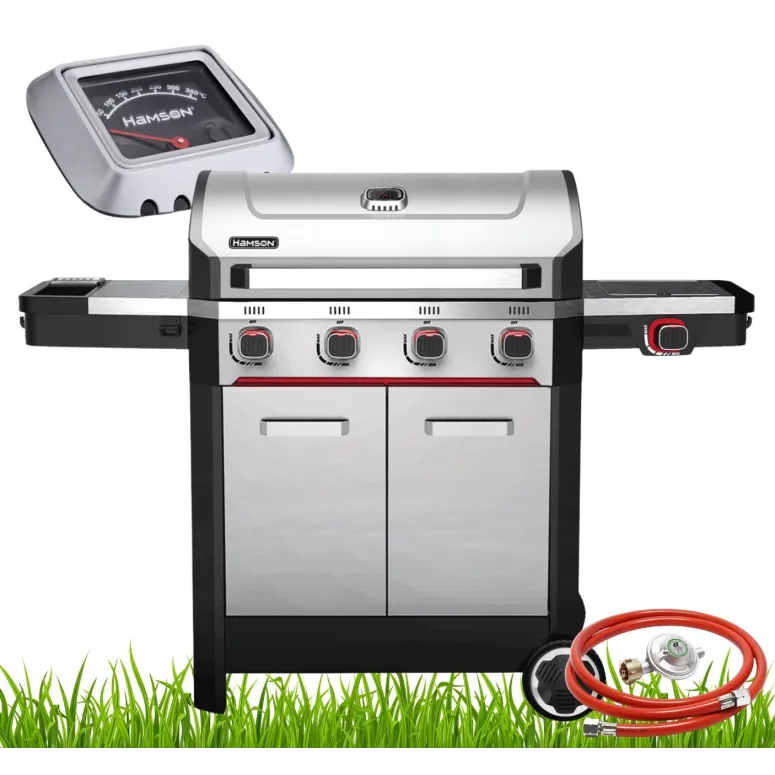 Grill Gazowy Ogrodowy ŻELIWNY Ruszt Nierdzewny Hamson 16,5kW 4+1 Mocny Duży