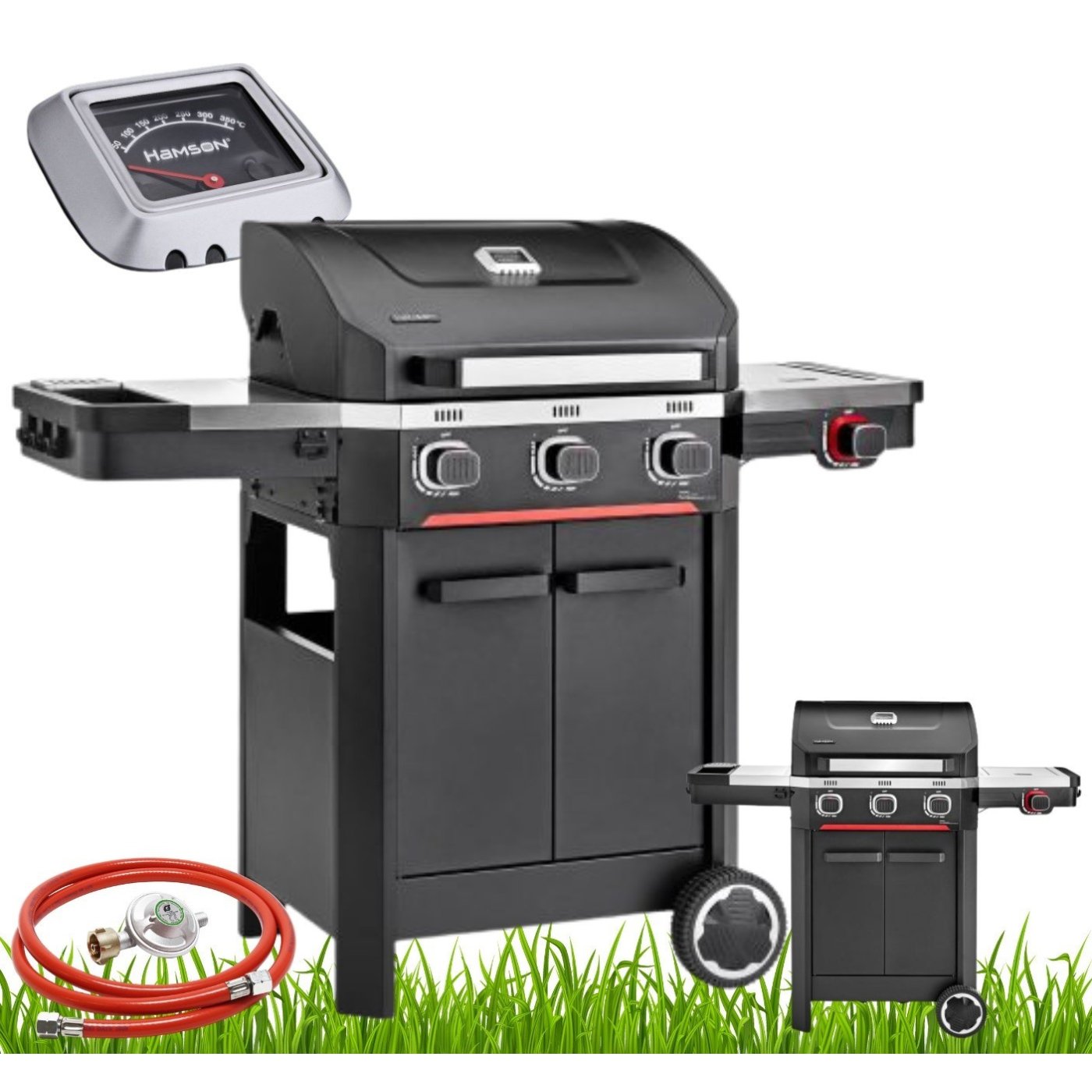 Grill Gazowy Ogrodowy ŻELIWNY Ruszt Nierdzewny Hamson 13,2kW 3+1 Mocny Duży
