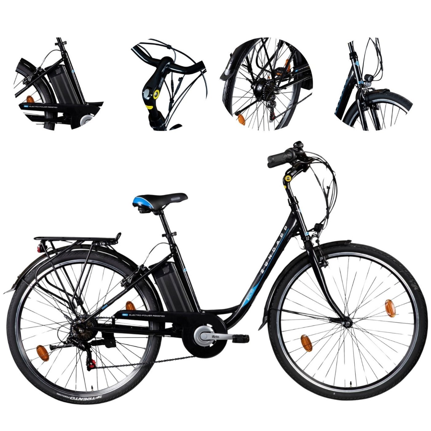 Rower Elektryczny Damski Miejski 26" SHIMANO 250 W LED Bagażnik Oświetlenie