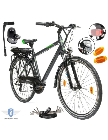 Rower Elektryczny Męski Trekkingowy 28" SHIMANO 250 W LED Amory Aluminium