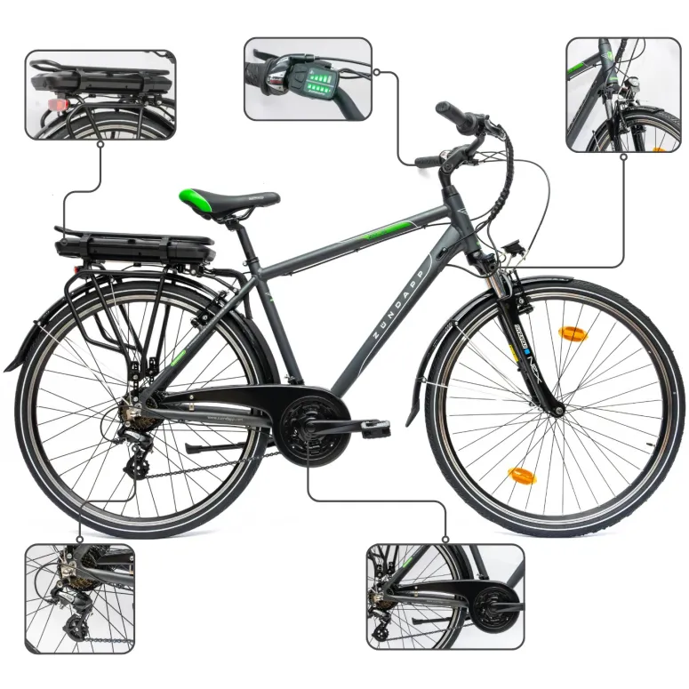 Rower Elektryczny Męski Trekkingowy 28" SHIMANO 250 W LED Amory Aluminium