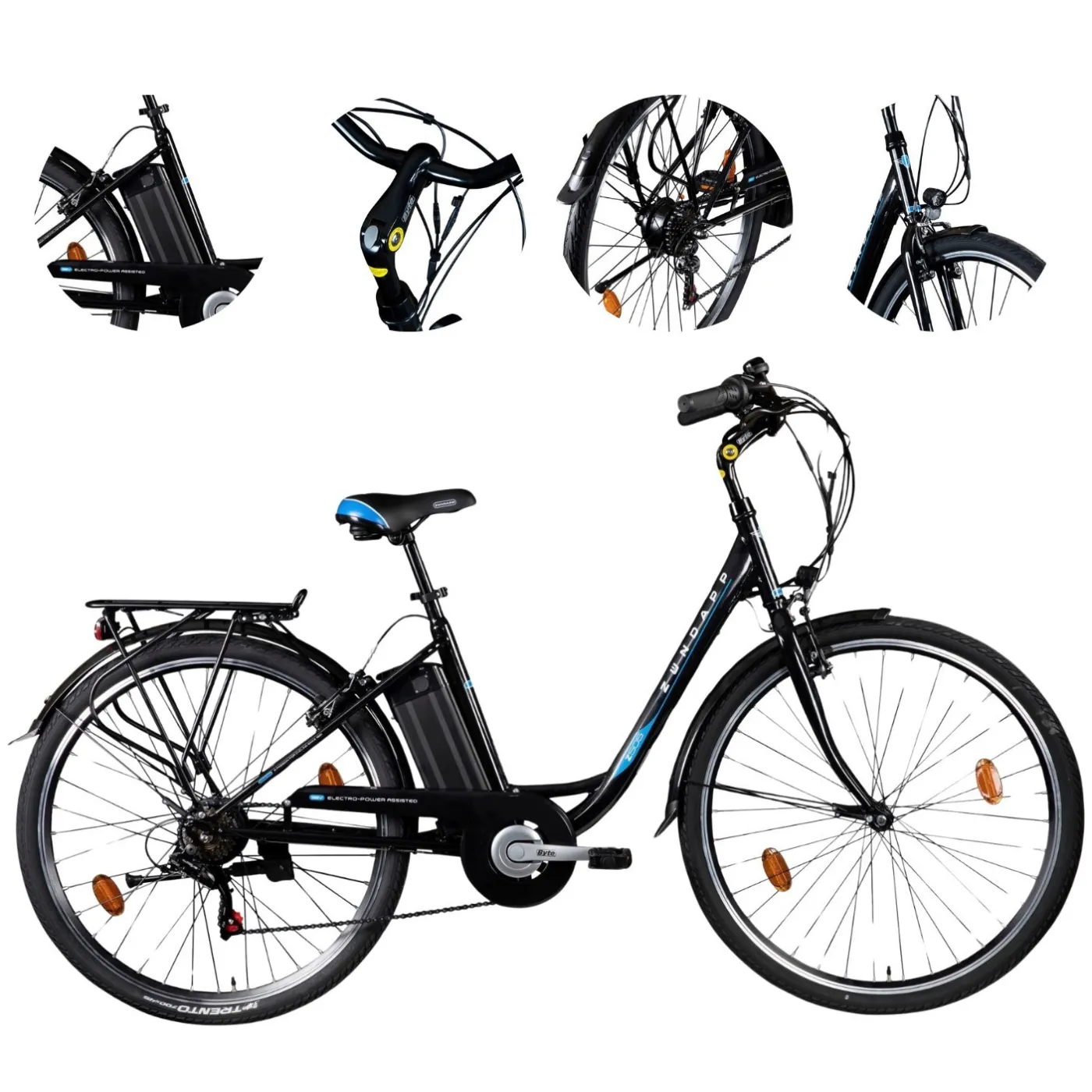 Rower Elektryczny Damski Miejski 28" SHIMANO 250 W LED Bagażnik Oświetlenie
