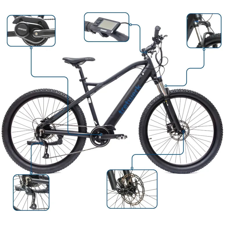 Rower Elektryczny Męski Damski Górski 27,5" Aluminium 250 W Hydraulika LCD