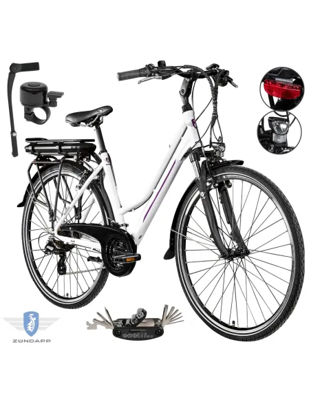 Rower Elektryczny Damski Trekkingowy 28 SHIMANO Aluminium Amortyzacja 250 W