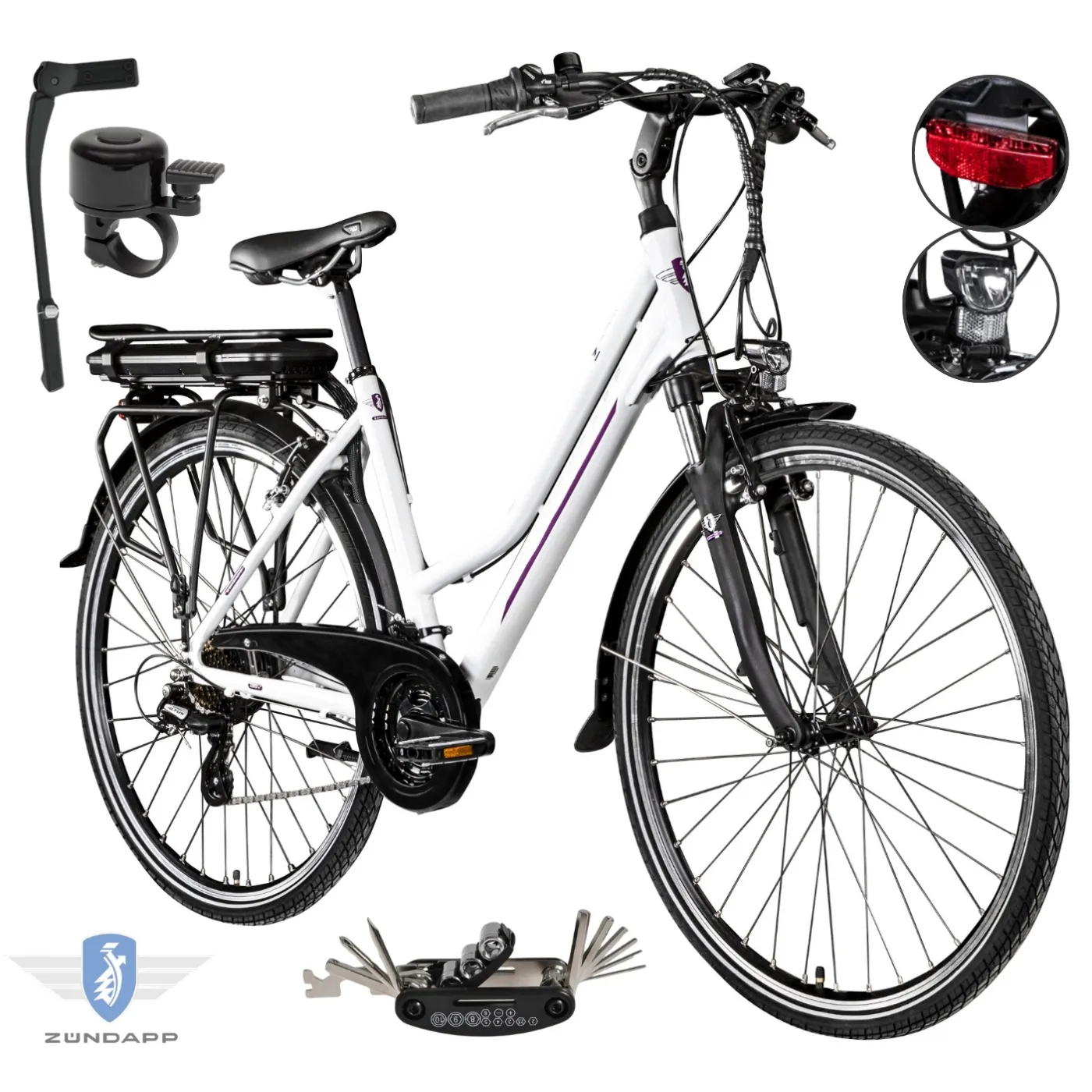 Rower Elektryczny Damski Trekkingowy 28 SHIMANO Aluminium Amortyzacja 250 W